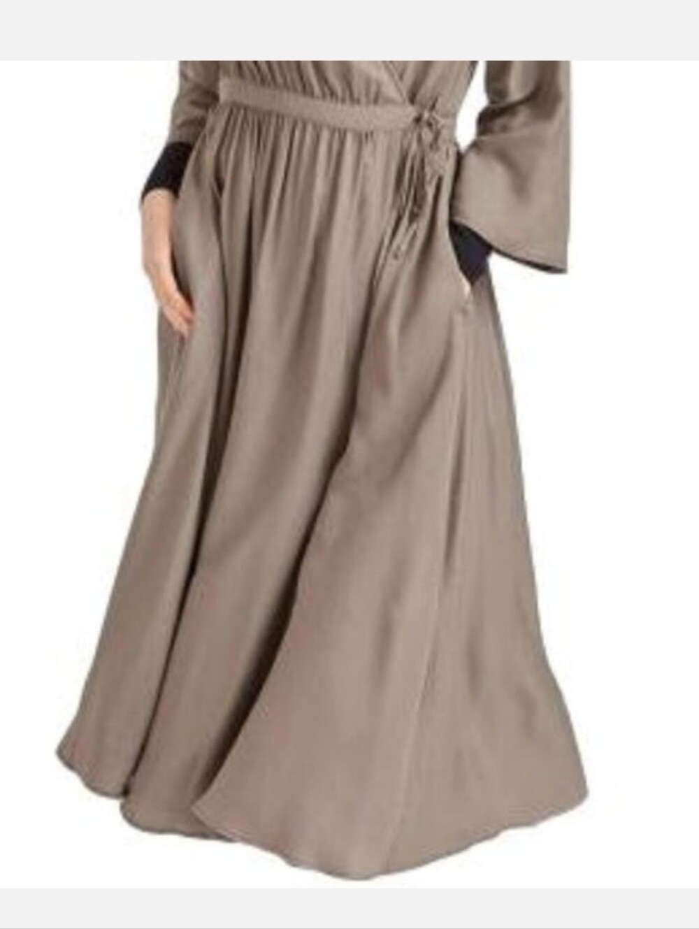 Uniqlo Taupe Wrap Midi Dress with Waist Tie - Picture 2 of 9